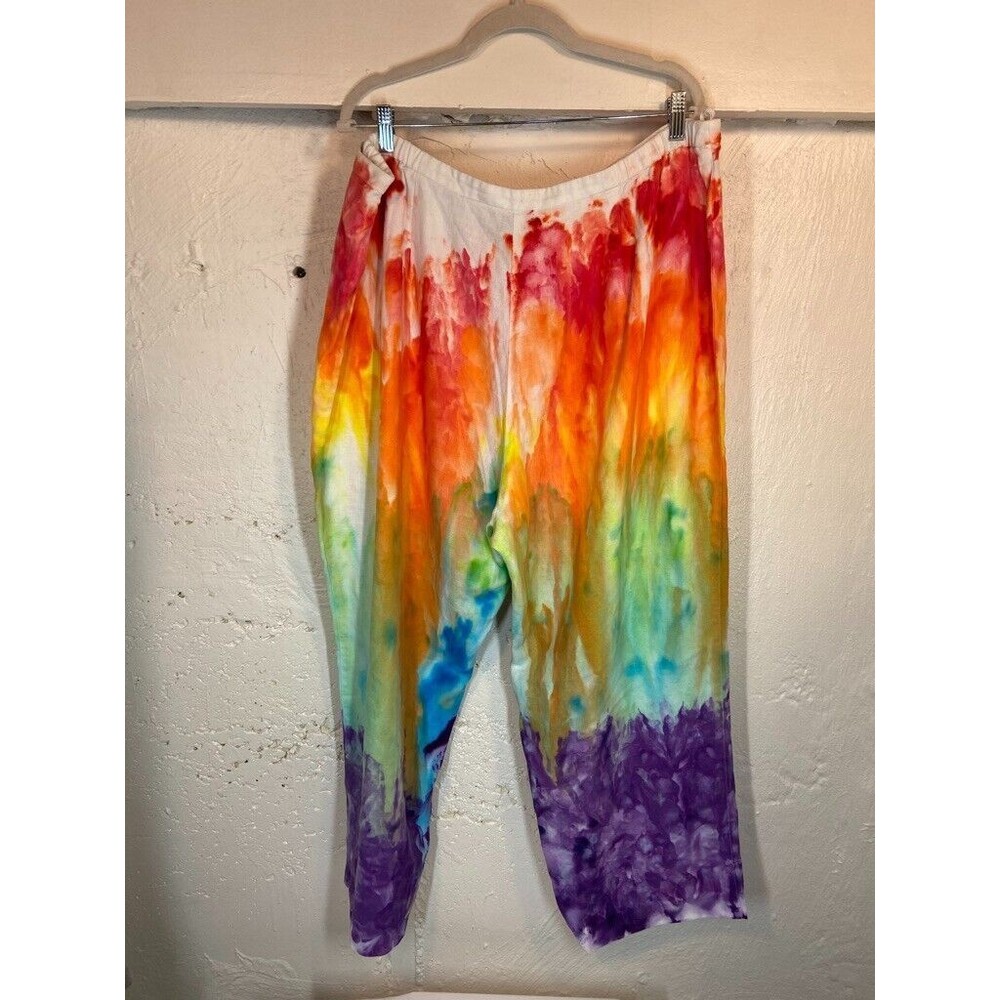 MAGGIE MCNAUCHTON WOMENS 22 W WIDE LEG 28 TYE DYE LINEN PANTS -1129-